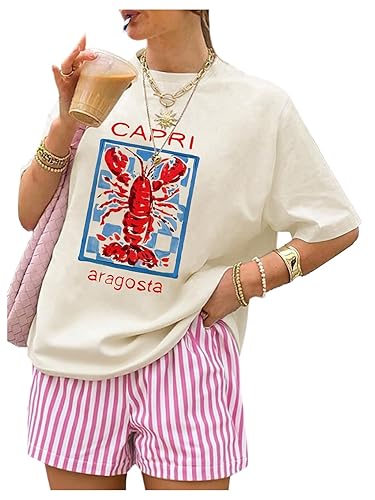 SweatyRocks Women's 2 Piece Outfits Summer Short Sets Lobster Graphic