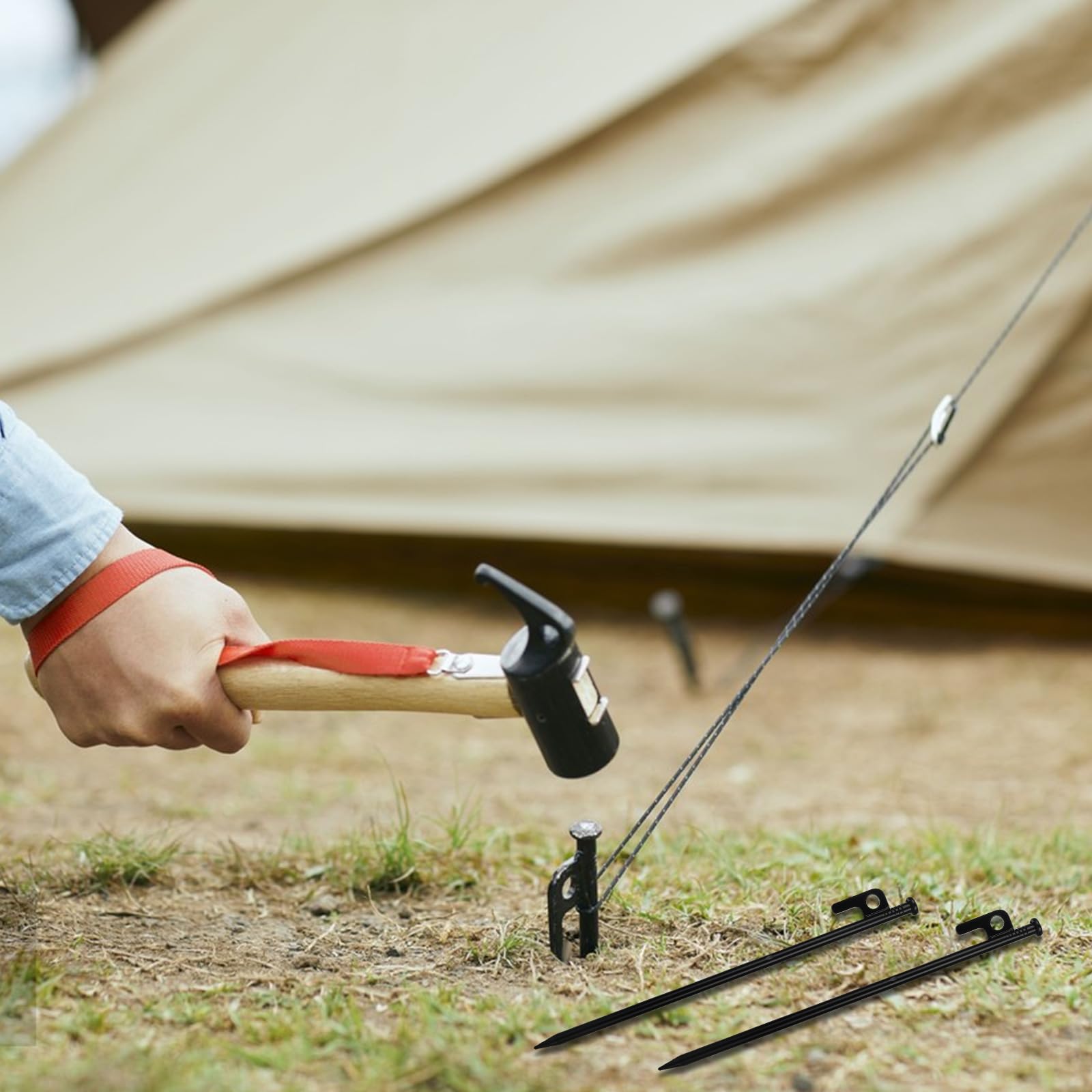 YAYODS 24 Stück Zeltheringe aus Metall, strapazierfähig, 30,5 cm, schwarz, Bodenanker mit Haken und Loch, hochfester, geschmiedeter Stahl, Camping-Zeltheringe für harte Böden, Outdoor, Reisen, Wandern