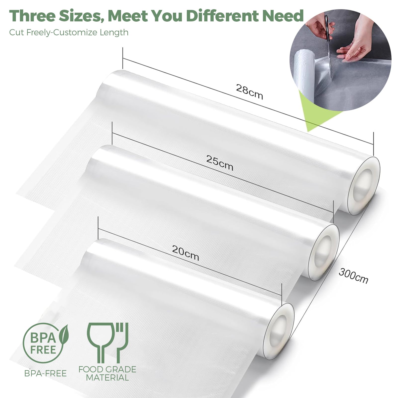 Sacchetti Sottovuoto Edihome 20x300 Cm - 3 Rotoli, Senza BPA, Per Alimenti