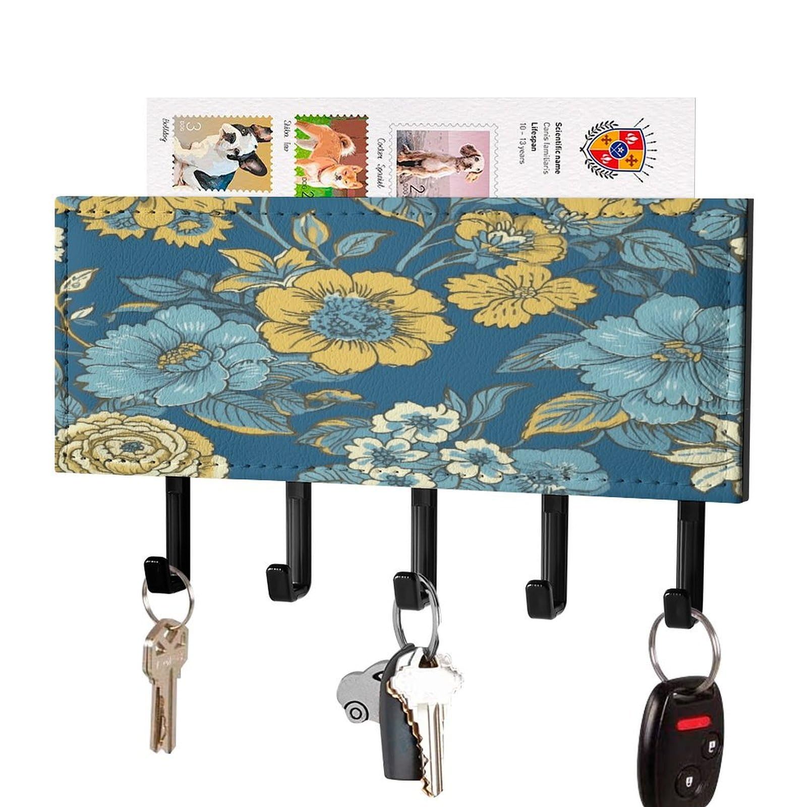 Estante de pared con bandeja y flores para organizar la entrada de casa