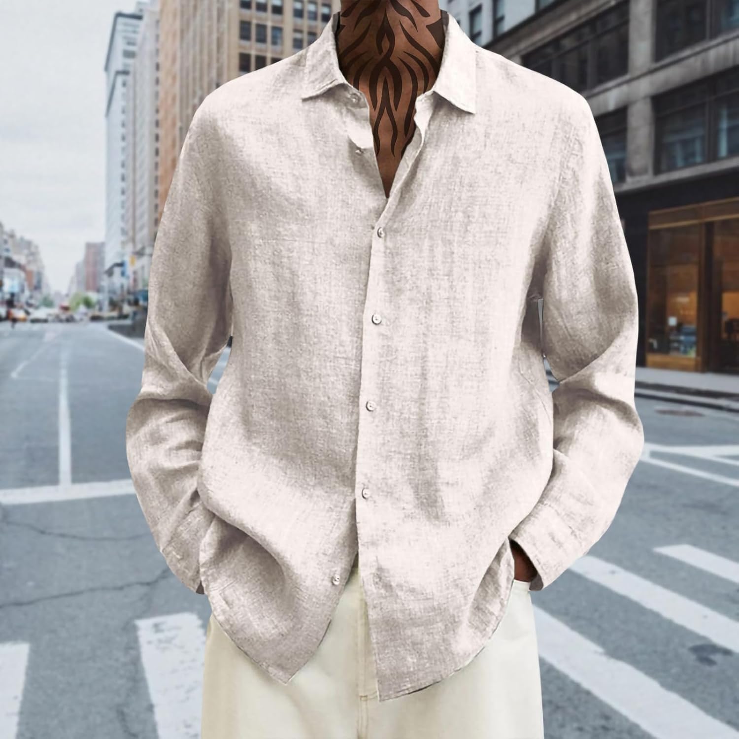 Men's Shirts Cool Fitness Basic Big and Tall Undershirt Button Down Plain Collared Trendy Formal Shirt - Image 2