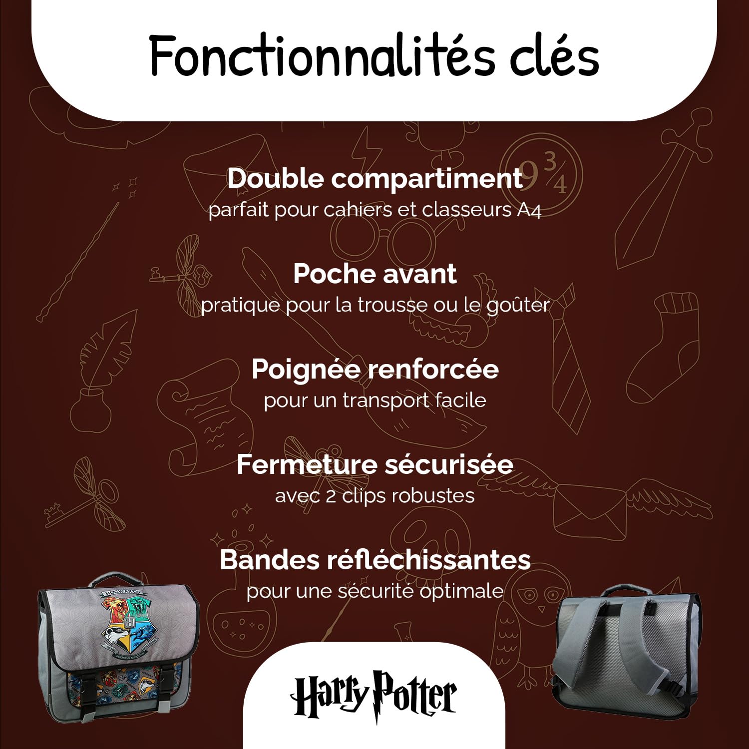 Bagtrotter - Cartable Primaire Garçon 38 cm - Grand Rangement - Tons Noir & Gris - Différents Modèles & Licences