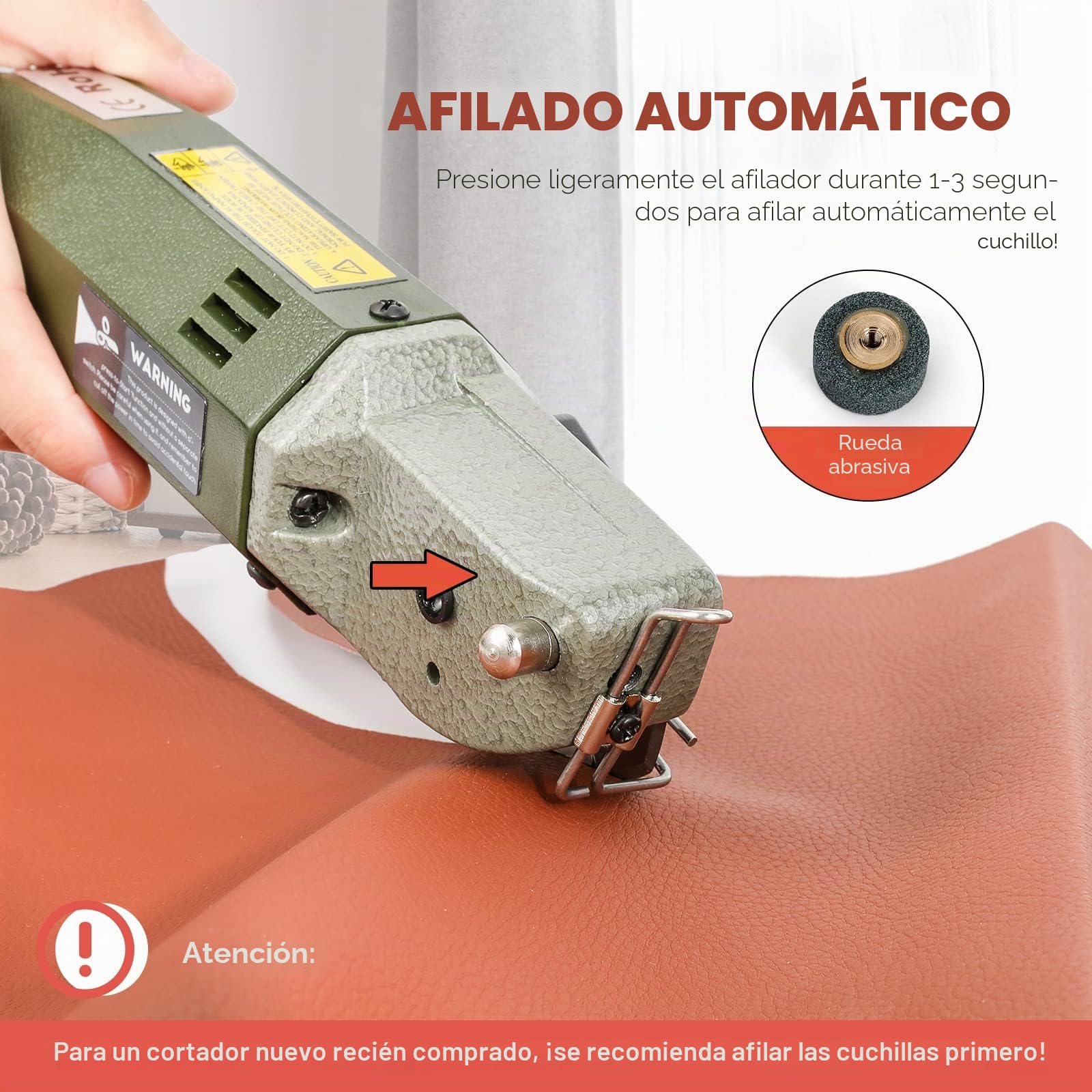 CGOLDENWALL Cortador Tela Electrico YJ-50, Cuchilla 50mm, Textil Cuero | 2400RPM, 20mm Grosor Max de Corte, Cuchilla Repuesto, Industrial, 220V