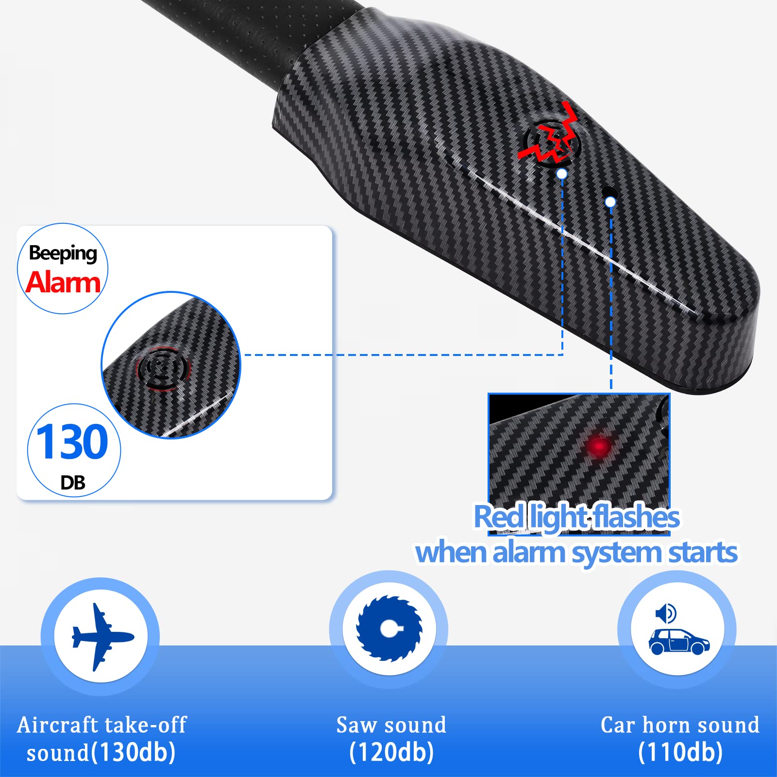 Steering Wheel Lock with Alarm and Light Anti-Theft Device Heavy Duty Car Lock Universal Wheel Lock