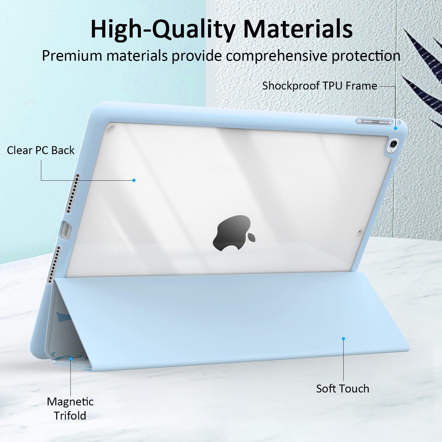 Case for iPad 6th/5th Generation 2018/2017, for iPad Air 2/Air 1(9.7 inch),Tri-Fold Auto Wake/Sleep 9.7'' Cover with Clear Back/Pencil Holder for iPad 6 7 Gen(Bow Blue)