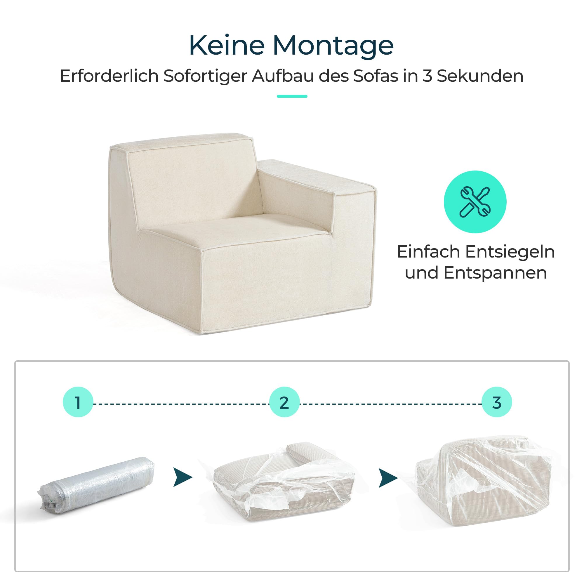 LINSY HOME Sofá de Esquina con función de Dormir - Sofá Cama Modular de 266 cm, sofá en Forma de L, sofás seccionales para salón, no Requiere Montaje (Chenilla, Blanco, 3 plazas con otomana)