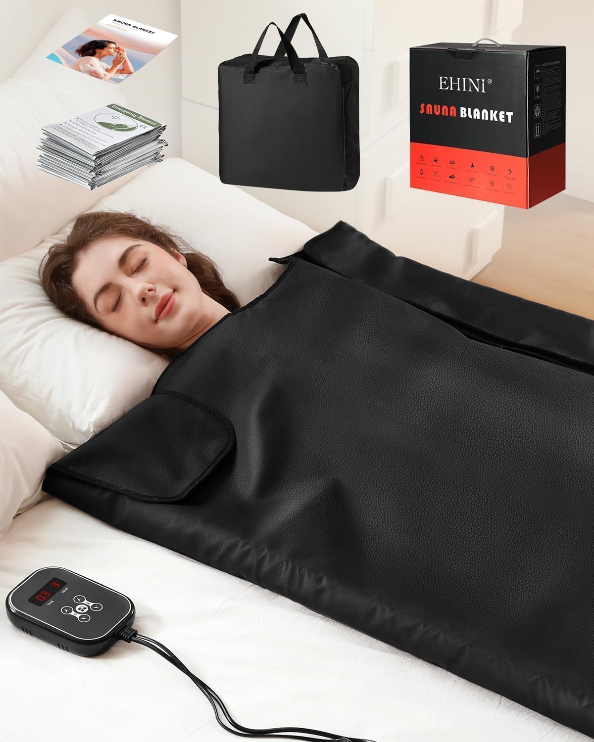 Infrared Sauna Blanket - Portable Far Infrared Sauna for Home Relaxation - PU Sauna Blanket - Infrared Blanket Sauna with 77–176 °F Temp Range（Pure Black）