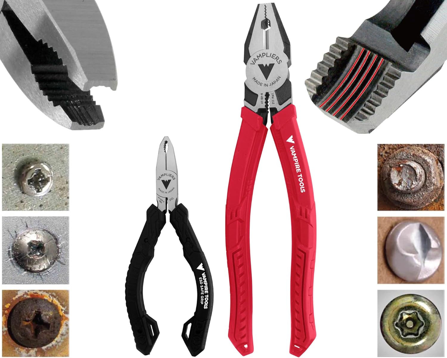 VAMPLIERS 2-PC Screw Extractor Pliers Set. Made in Japan: 8" Linesman + 5" Mini Screw Remover Pliers. Stripped Screw Removal Tools.