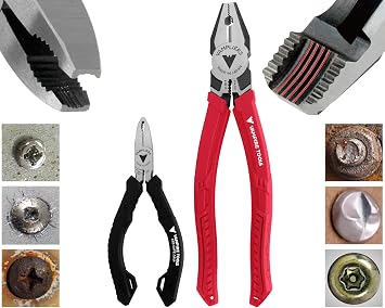VAMPLIERS 2-PC Screw Extractor Pliers Set 8" Linemans, 5" ESD Safe Plier | Made in Japan, High Carbon Steel, TPR Ergonomic Handles, Side Wire Cutter, Remove Rusted/Damaged/Stripped Fasteners