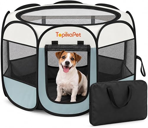 Dog Playpen, Foldable Portable Pet Pen with Removable Mesh Top | 8-Panel Puppy Enclosure with Zipped Door, Water-Resistant 600D Oxford and Carry Bag (M:91 x 91 x 58cm)
