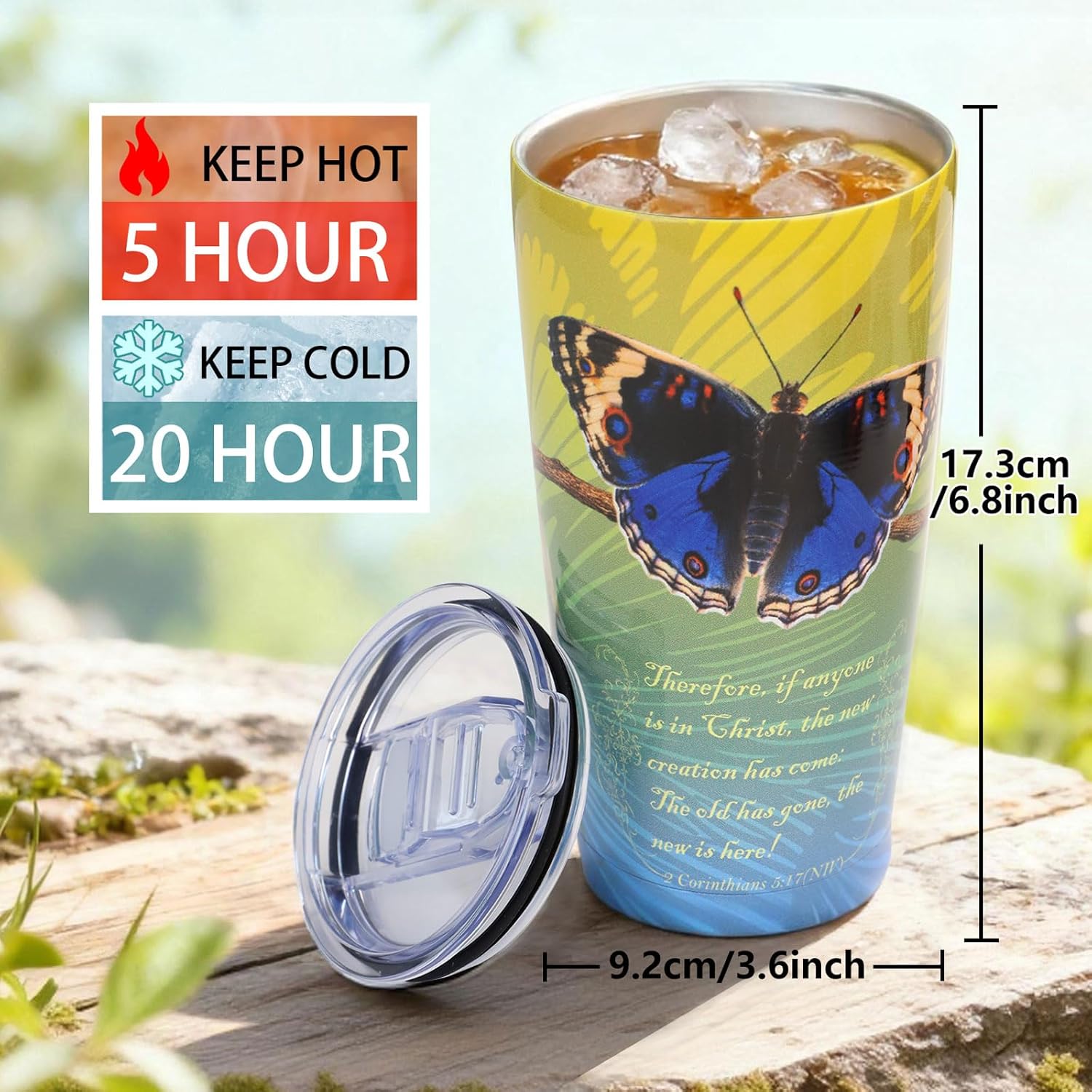 20oz Christian Butterfly Tumbler with Bible Verse - Gift for Women Mom Grandma, Vacuum Insulation coffee Mug Cup, Faith-Inspired Religious Resurrection Gifts for Mothers Day Christians - Image 6