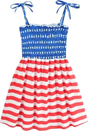 CM-Kid Girls 4th of July Dress Toddler Butterfly USA Flag Sundress Stars Stripes Dresses Kids Patriotic Clothes 2-8 Years