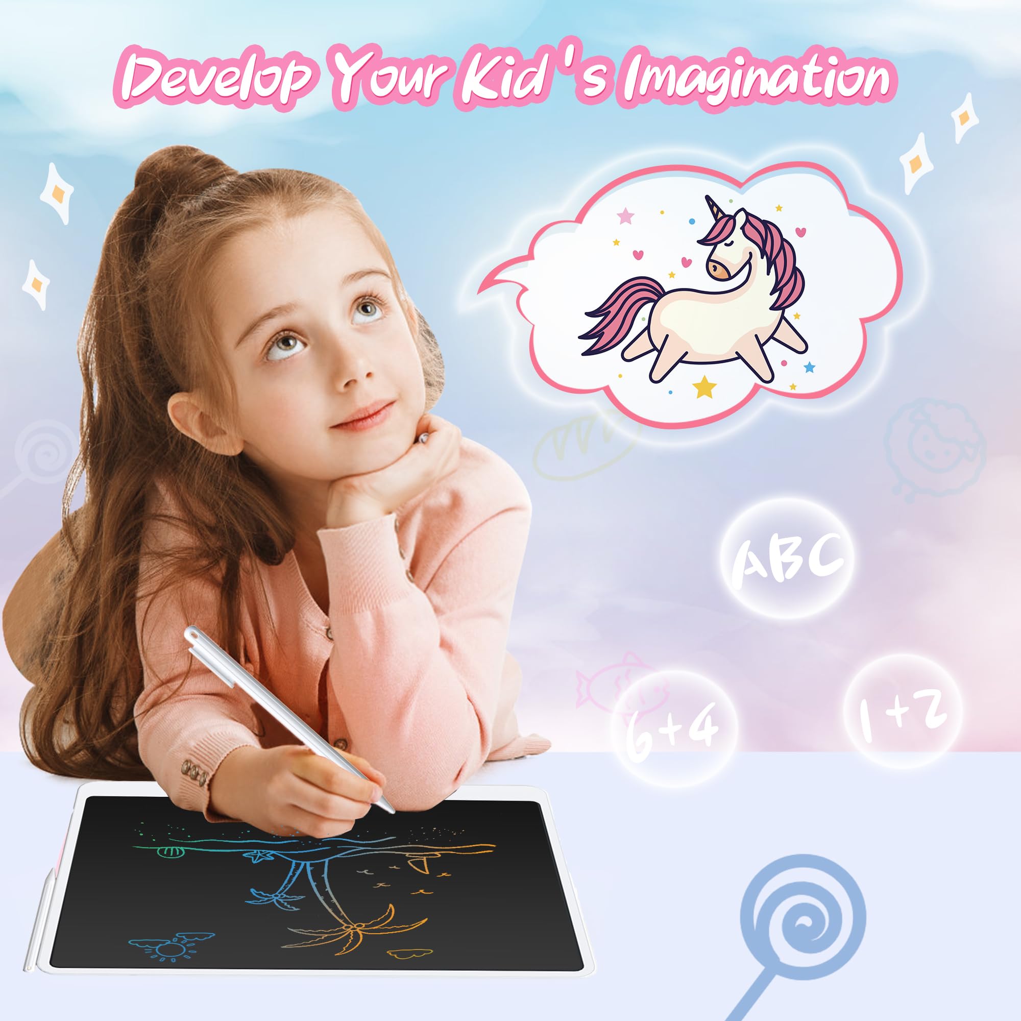 16 Pollici LCD Tavoletta Grafica Bambini, Lavagna per Bambini, Scarabocchi Colorati Lavagnetta Cancellabile, Regali di Compleanno e Natale per Ragazzo e Ragazza dai 3 agli 8 Ann (Giallo)