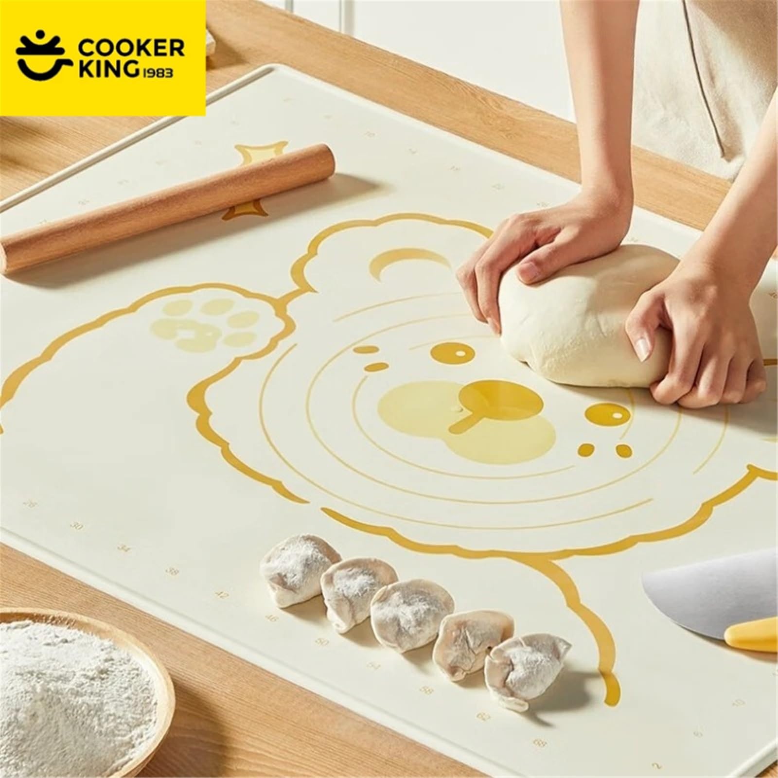 Alfombrilla de silicona para hornear y amasar para cocina y pizza (beige, 70 x 50 cm)