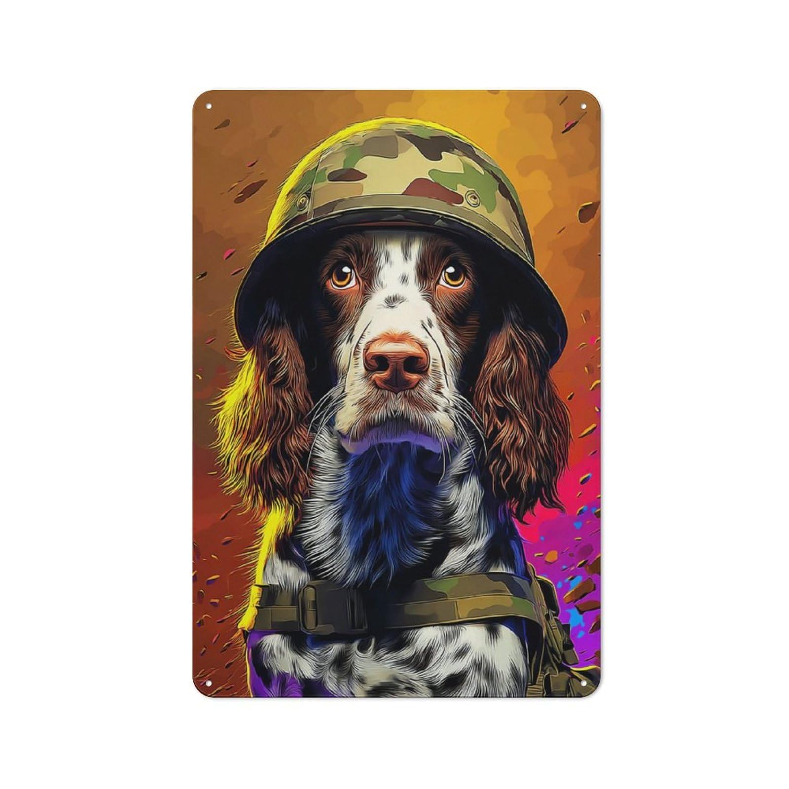 Junmoney Heroic Canine Soldier Portrait Vintage Bistro Metal Sign 30X20cm, Bistro Wall Plaque For Takeaway, Bar, Kitchen Or Counter Area