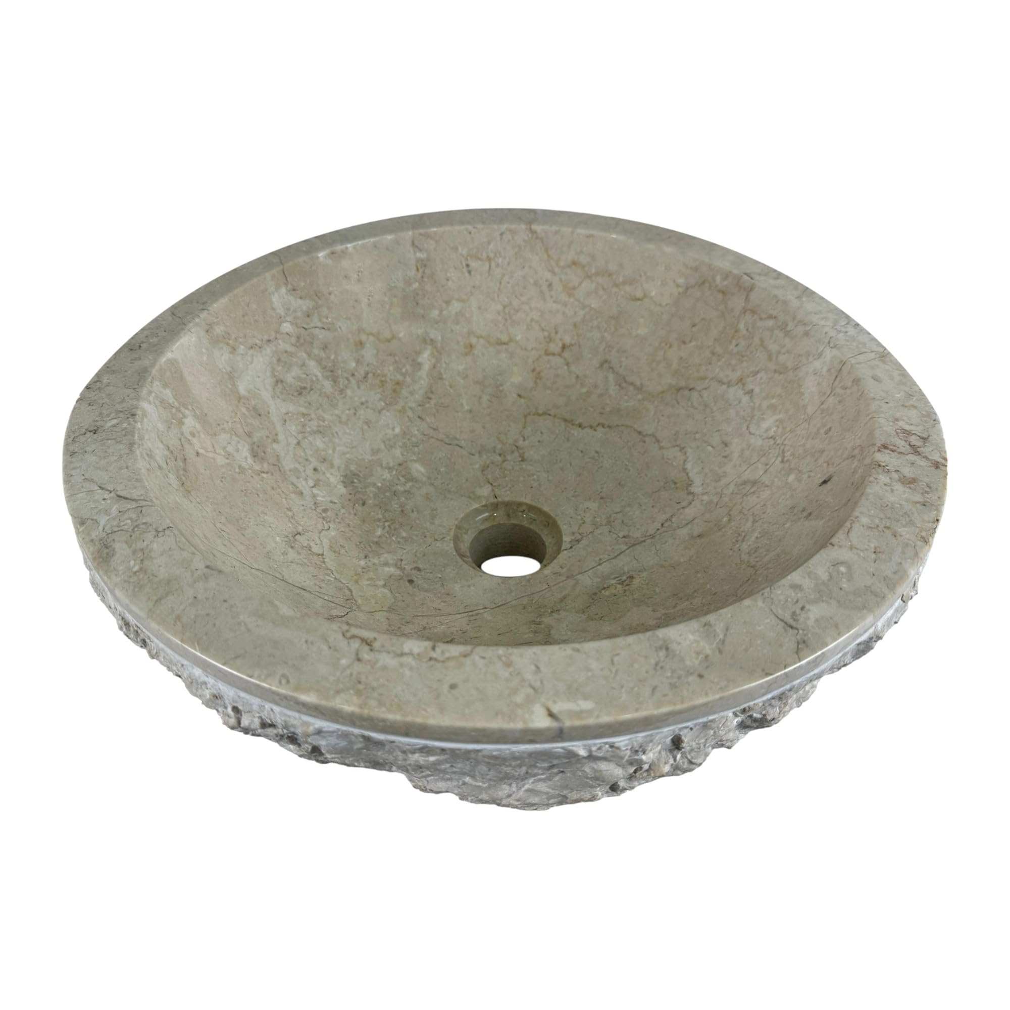 Lavabo rond 40x40x15 cm - Marbre - Pierre naturelle - Évier de salle de bain - Vasque à Poser de Toilette - Brillant - Lave-mains moderne (Crème)