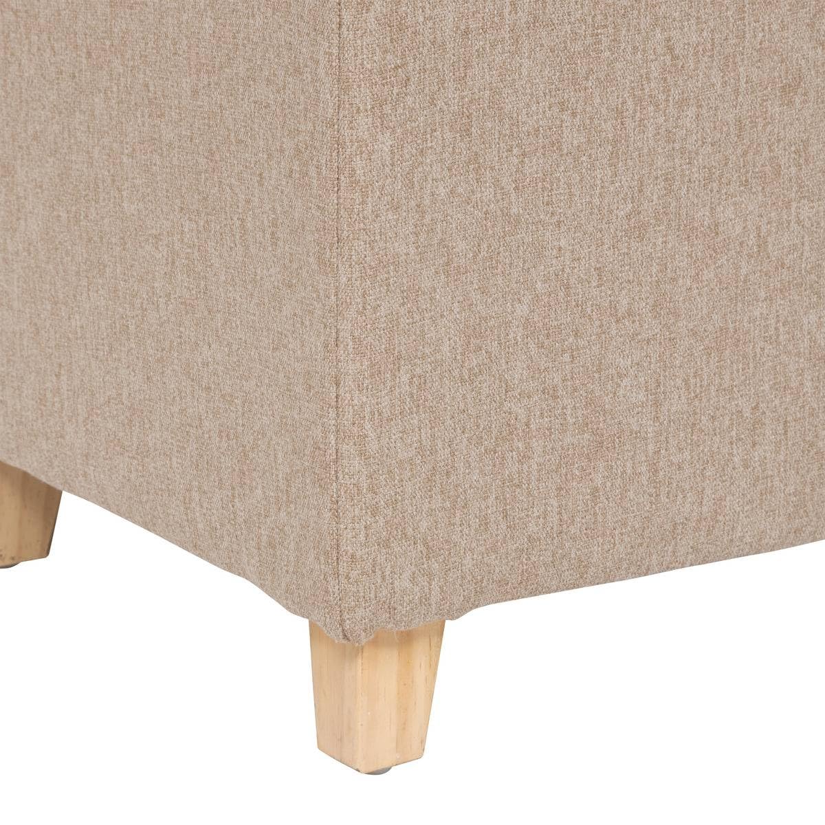Atmosphera - Pouf Carré Leandre Beige Chiné 35 x 35 x 35 cm, Pieds en Bois, Assise Capitonné - pour Salon, Chambre