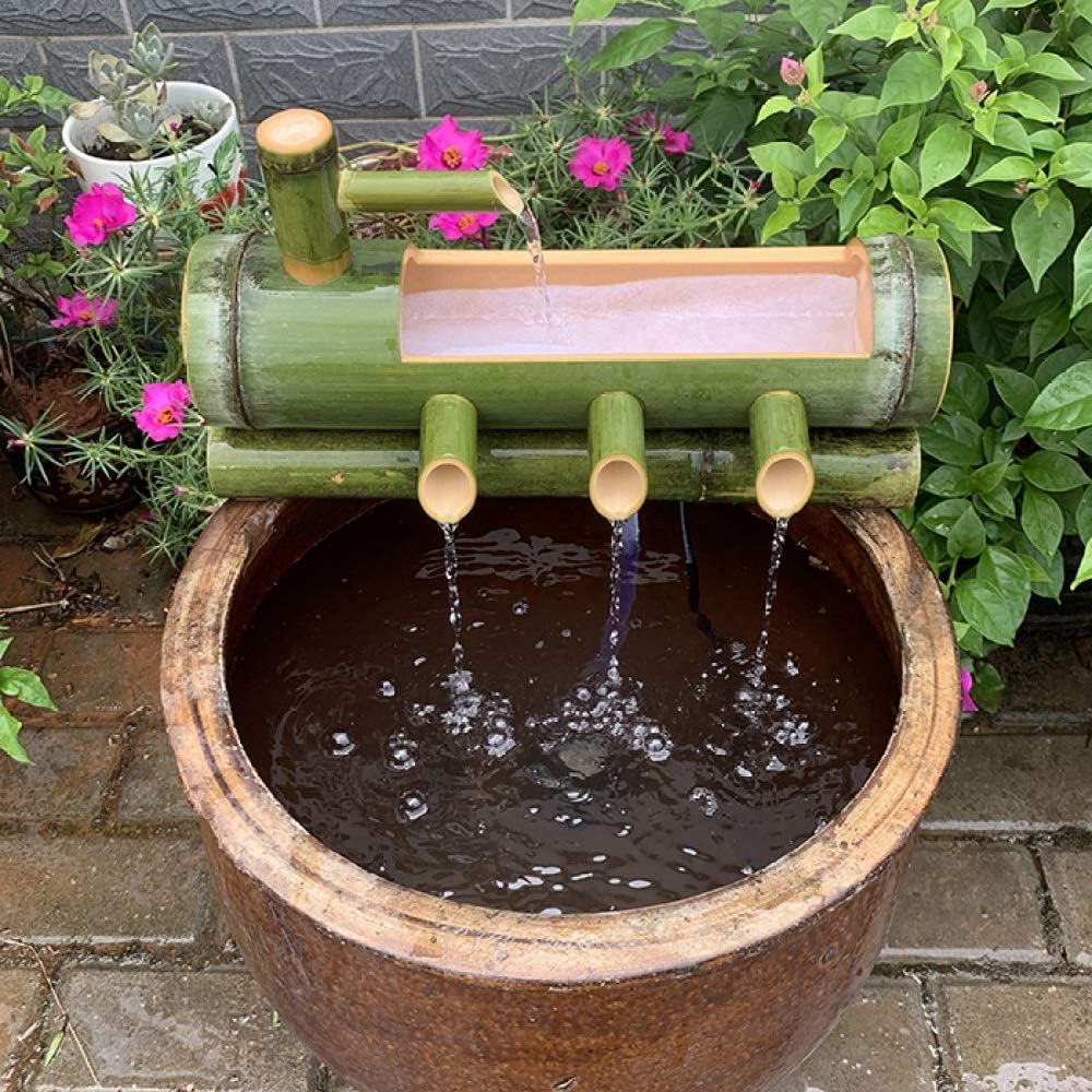 Bamboo Fountain Garden Decor Water Spout with Pump Garden Decoration Waterfall Outdoor Japanese Sculptures Statues Arts Crafts,50Cm,Indoor Fountains and Waterfalls Tabletop (75Cm)