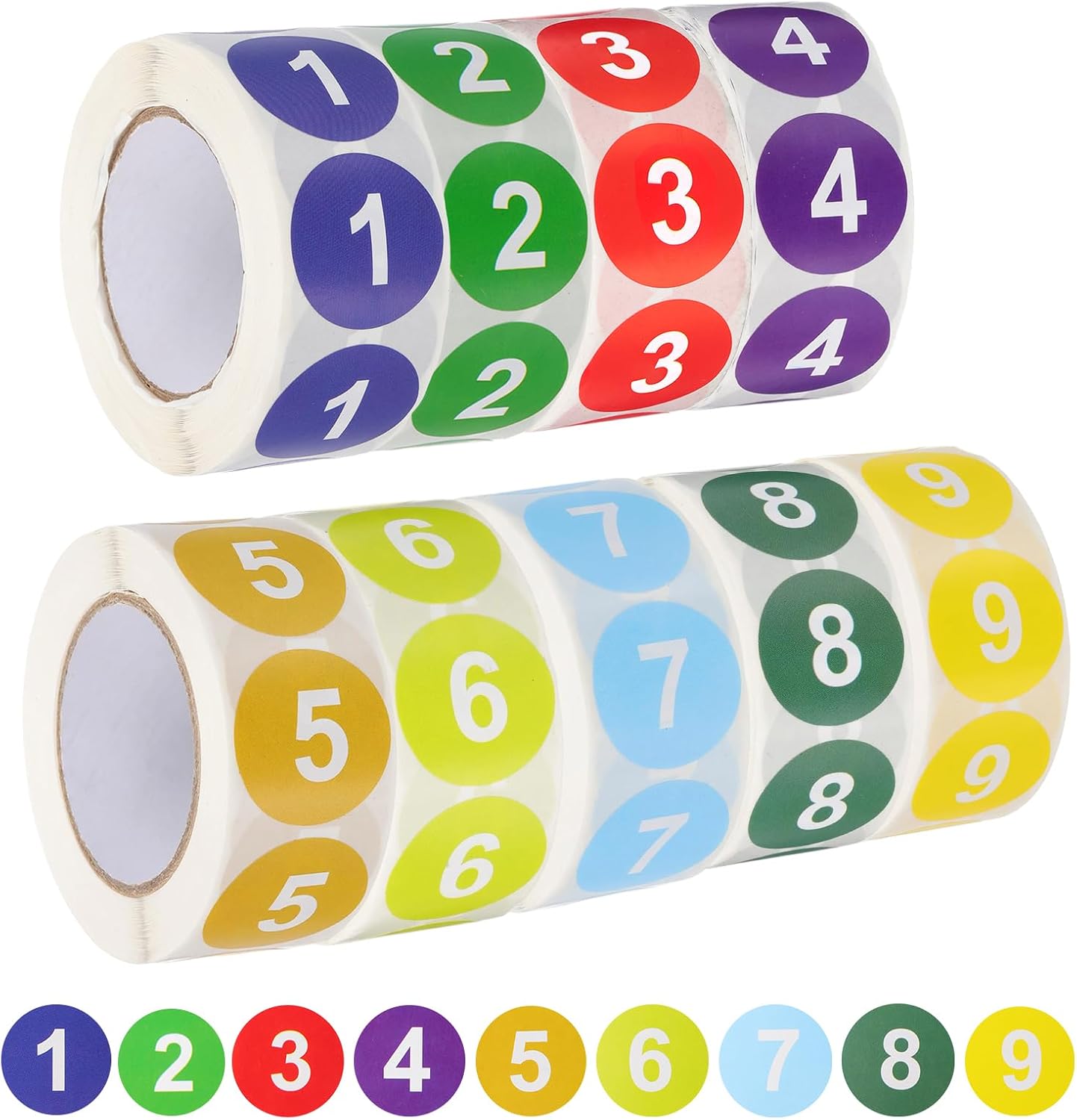 PATIKIL 9 Rolls Number 1-9 Circle Stickers,1 Inch Round Color Coded Self-Adhesive Number Label 500 Labels/Roll for Home Organization Office Management, Multicolor