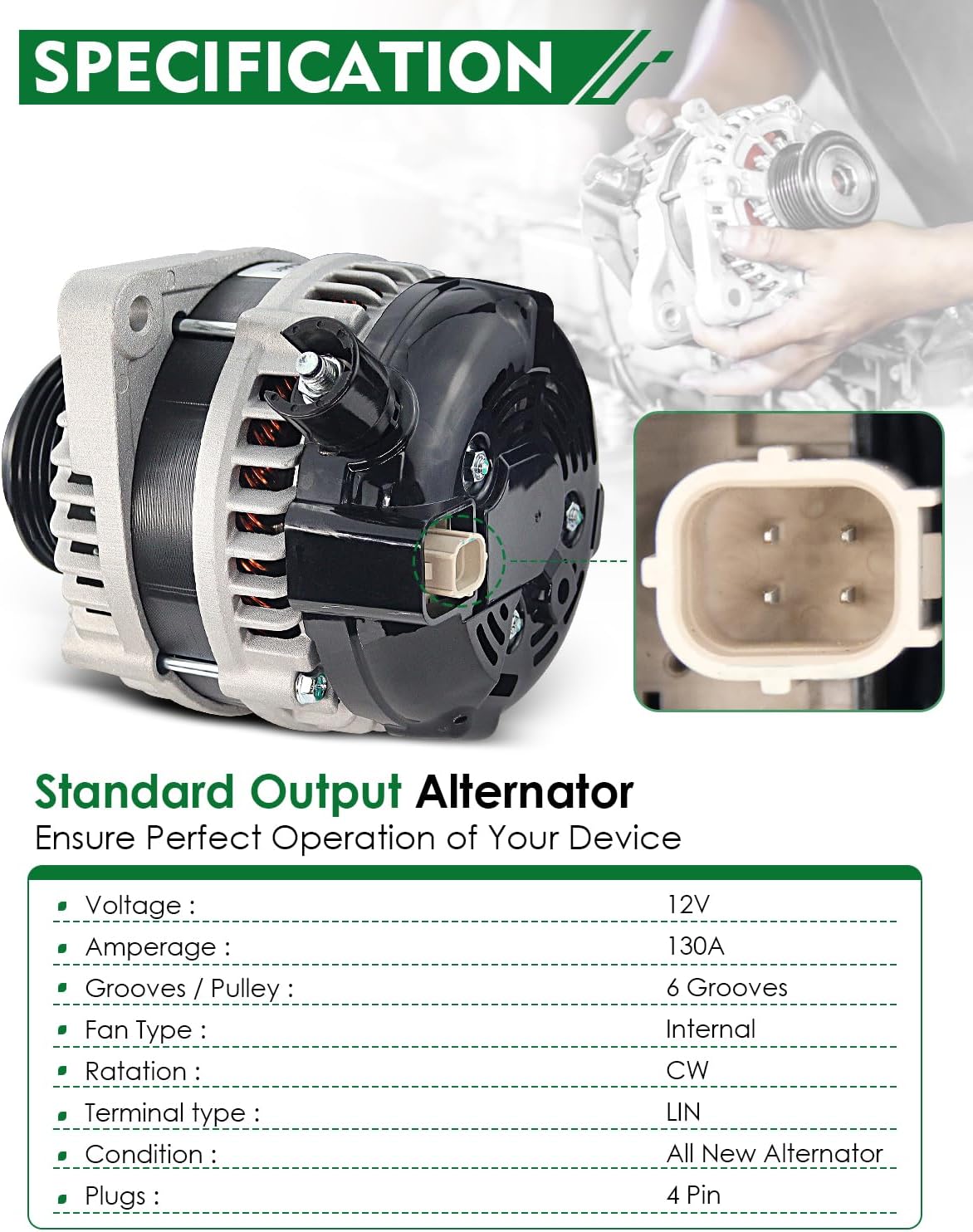 Upgraded Alternator for:-Honda Pilot 2012 2013 2014 2015 EX LX Touring, Odyssey 2011-2013 3.5L, for:-Ridgeline 2012-2014, 3.5L V6 12V 130Amp CW 6 Grooves, OE# 31100-RV0-A01 11573N (ALL-NEW)