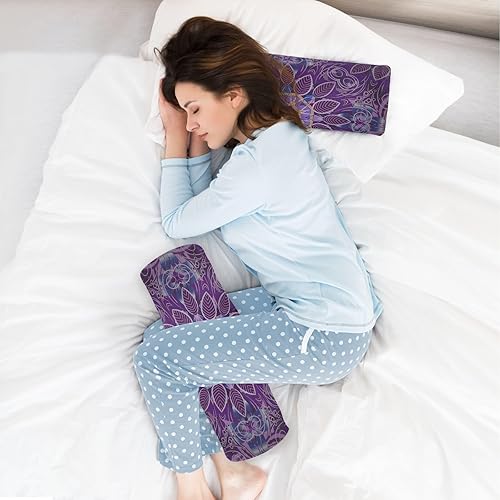 Miniatura 6 de Kigai Almohada cervical de espuma viscoelástica para aliviar el dolor para dormir, mandala floral morado, almohada redonda con funda extraíble