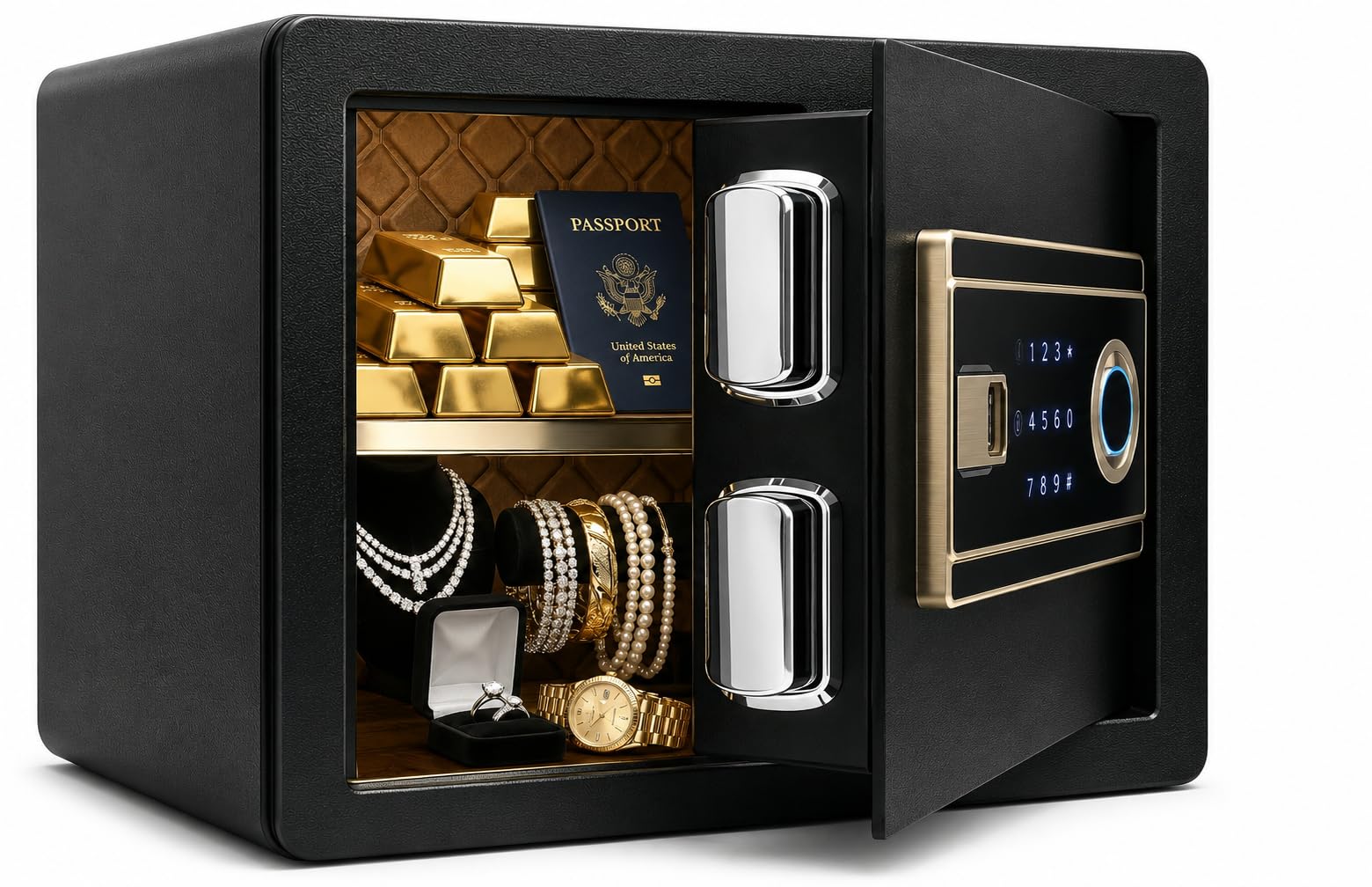 SereneLife Cassaforte, Cassaforte Piccola 39 x 25 x 25 cm con Accesso Impronta Digitale, Cassetta di Sicurezza Elettronica per Casa, Ufficio, Tastiera Touchscreen e 4 Chiavi