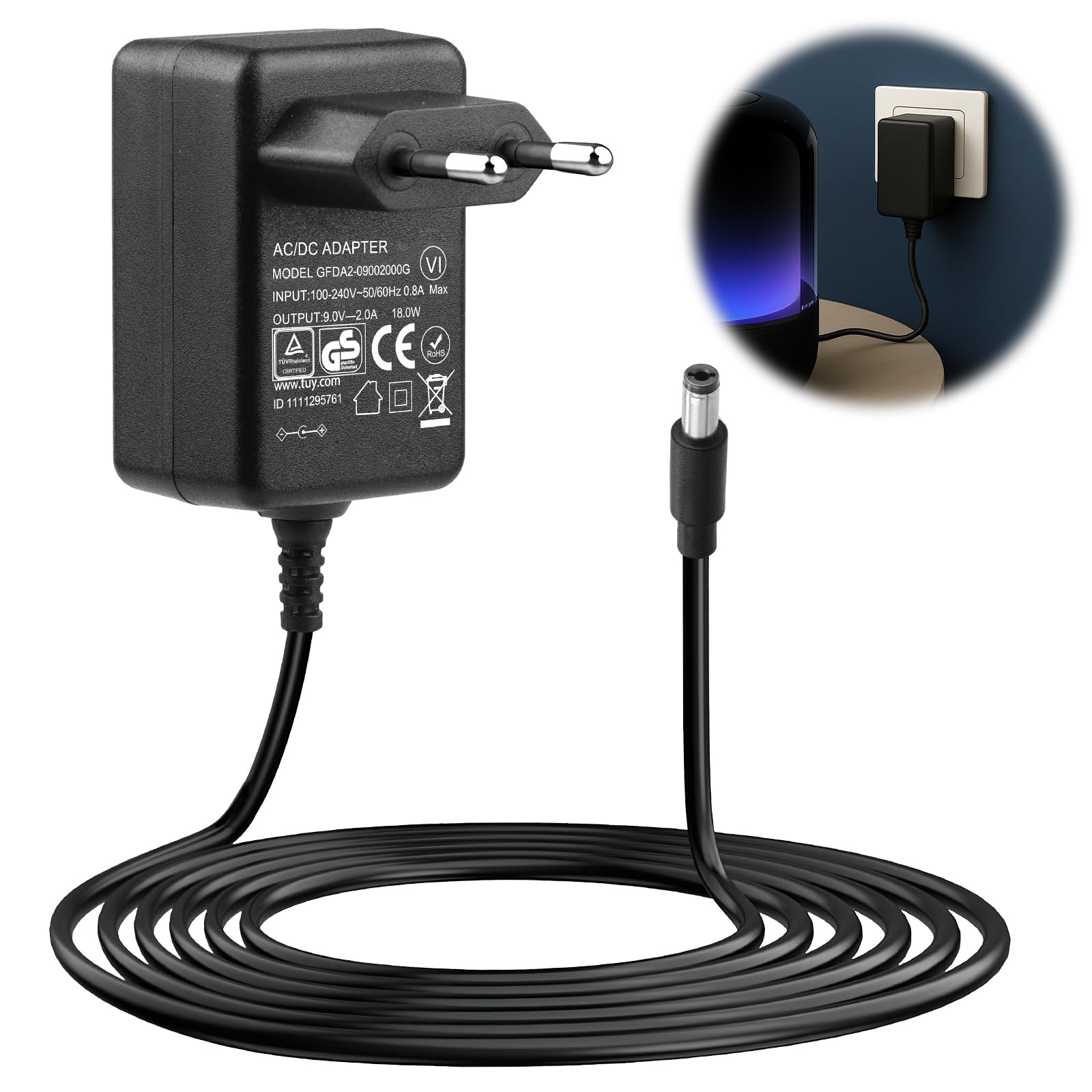 Alimentatore 9V 2A Caricatore Universale per Cyclette Domyos Kettler Nordictrack Toniebox Crosstrainer Giro P Schwinn A10 A20 A40 F-Bike MEGA 2560 Arduino UNO R3 9VDC Adattatore Corrente EU Plug