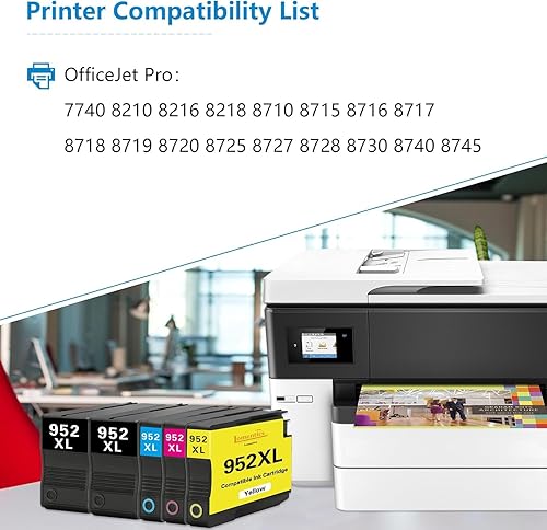 Miniatura 2 de Cartuchos de tinta de alto rendimiento 952XL (paquete de 5, 2 negro1 cian1 magenta1 amarillo) compatibles con HP 952 952XL repuesto de tinta para HP