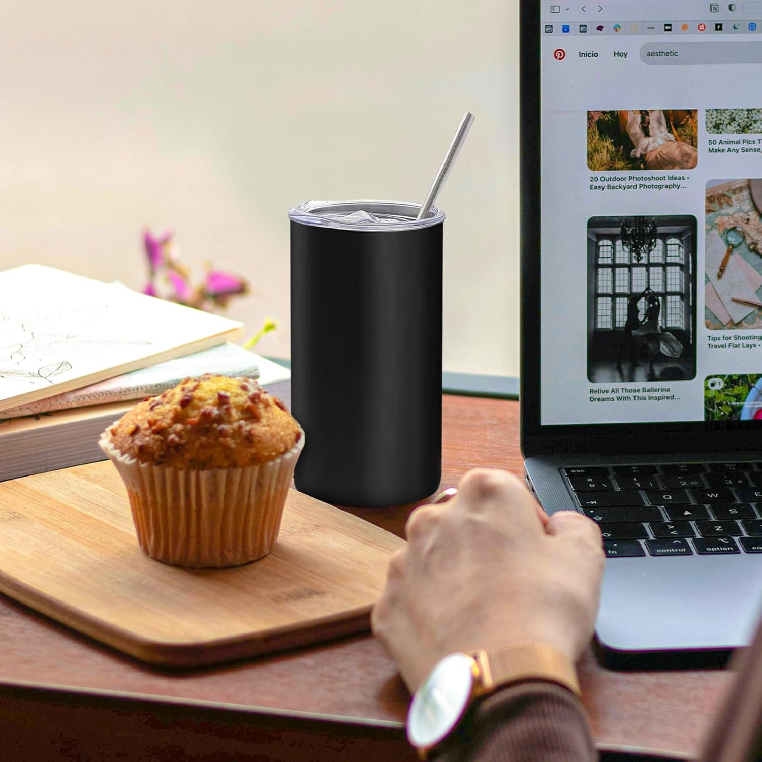 16 Pack Tumblers Blanks Bulk Skinny Straight Tumbler Stainless Steel Double Wall Insulated Water Bottles with Lid & Straw for DIY Gift, 12oz Black - Image 5