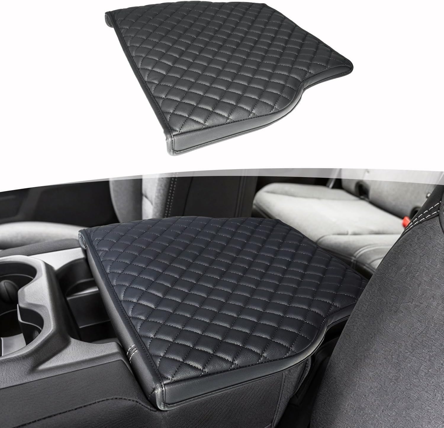 Center Console Armrest Cover for 2019-2025 Dodge Ram 1500, PU Leather Middle Console Lid Protector Arm Rest Cushion Anti-Scratch Thick Pad, Black(Jump Seat Only)