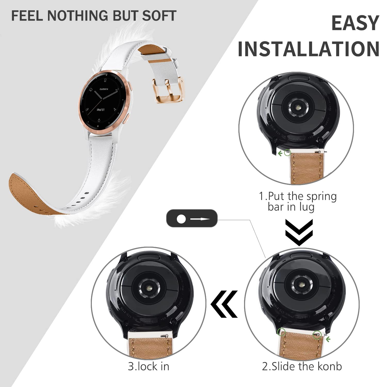 Issinlky oryginalny skórzany pasek kompatybilny Garmin Vivoactive 4S, Garmin Vivoactive 3S, Garmin Venu 2S, 18mm pasek do Fossil Women's Gen 5E 42 mm, Gen 6 42 mm, Fossile Q Venture Gen 3/Gen 4