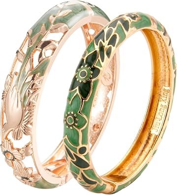 UJOY Colors Handcraft Jewelry Cloisonne Bracelet Enamel Hollowed Bird Spring Hinged Womens Bangles Gifts Box 88A31-55C49