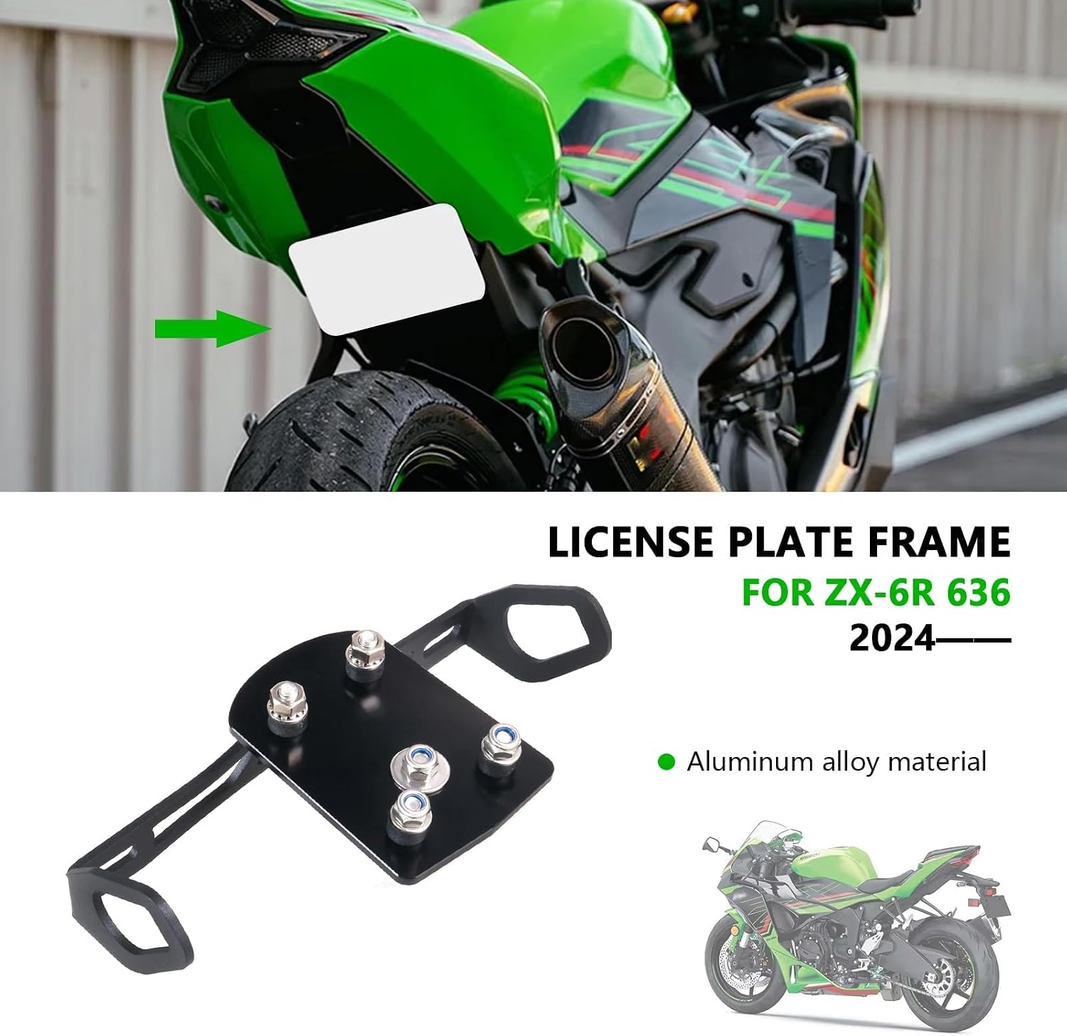 for Ninja ZX-6R 636 2024 2025 2026 for Ninja ZX-6R 636 License Plate Holder Low-Mount Fender Eliminator Bracket