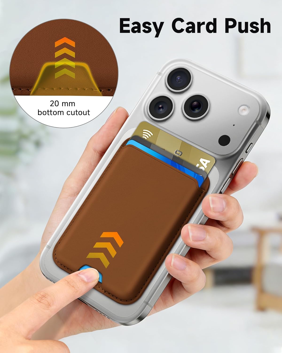 Cell Phone Card Holders, Magnetic Slim Leather Wallet for iPhone Series 17/16/15/14/13/12 Pro/Promax and for Magsafe Case Rfid Blocking Magnet Credit Card Holder (Brown) - Image 4