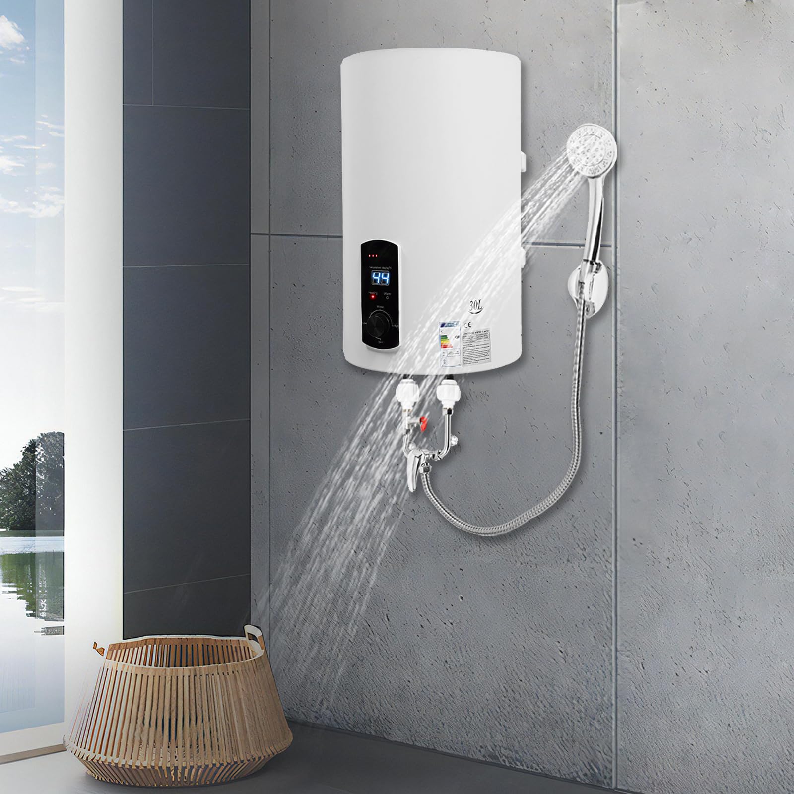 Scaldabagno elettrico – 30 litri, serbatoio elettrico da 2 kW, a parete, contenitore interno smaltato, caldaia intelligente per acqua calda, 25 – 75 °C
