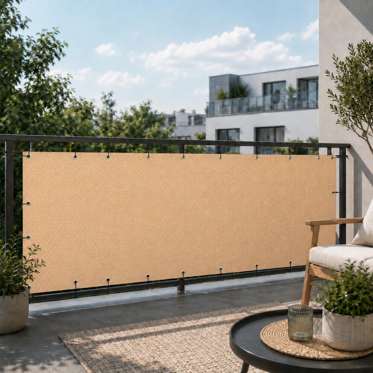 COVER IT Balkon Sichtschutz Premium 240g/m2 nach Maß 115 cm Beige