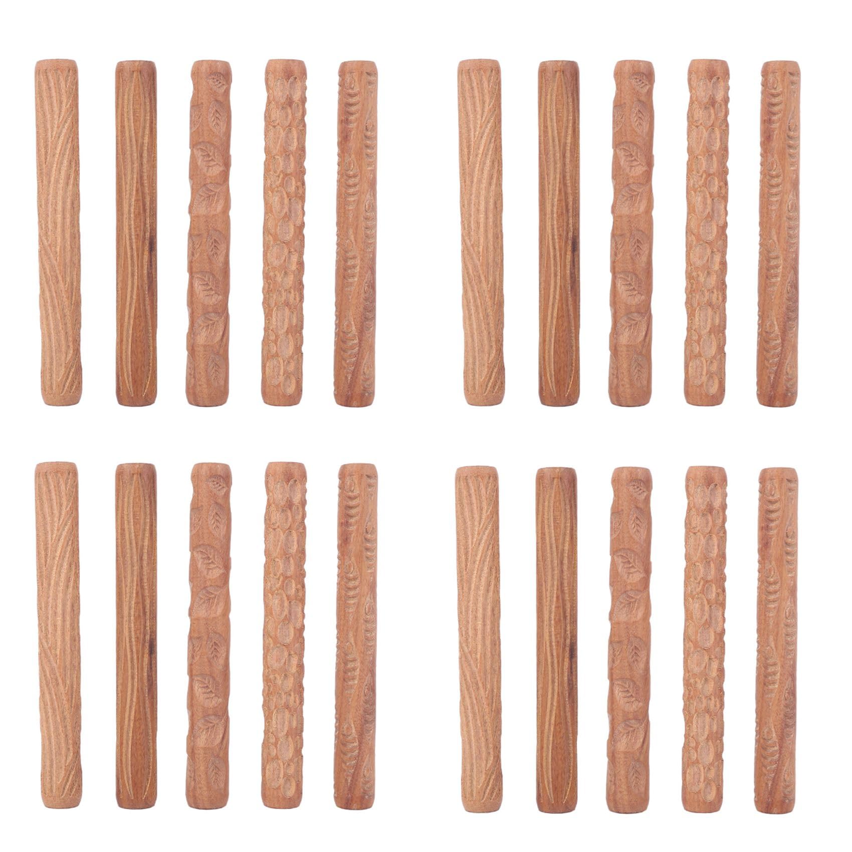 Hndhbfgrt 20PCS Pottery Tools Wood Hand Rollers for Clay Clay Stamp Clay Pattern Roller