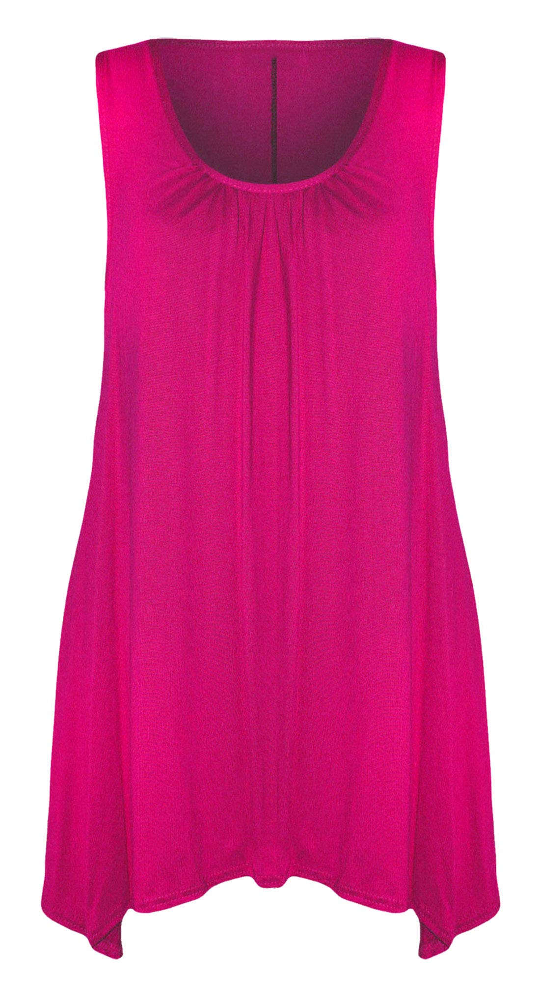 Real Life Fashion Ltd Women's Cerise Sleeveless Hanky Hem Top Plain Gathered Top Scoop Neck Tunic Shirt Flared Vest Top