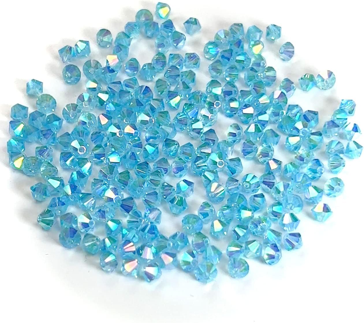 Aqua Marvel-AB, Czech Glass Beads, Machine Cut Bicones (MC Rondell, Diamond Shape), Light Blue Crystals Coated with Rich Aurora Borealis, Size 3mm, 360pcs