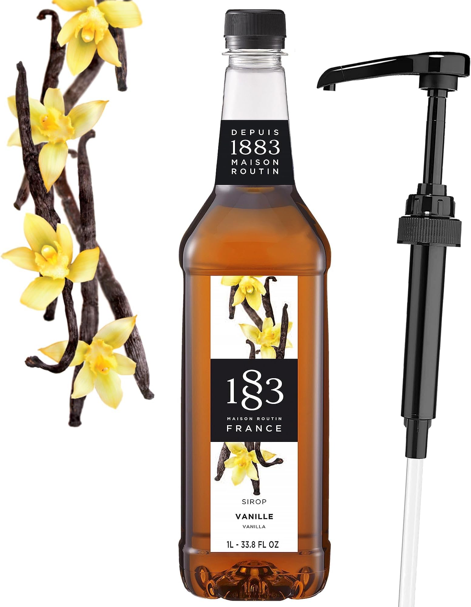 little squirt syrup pump 1883 Vanilla with for Hot & Cold Drinks - 1 Liter 33.8 Ounces