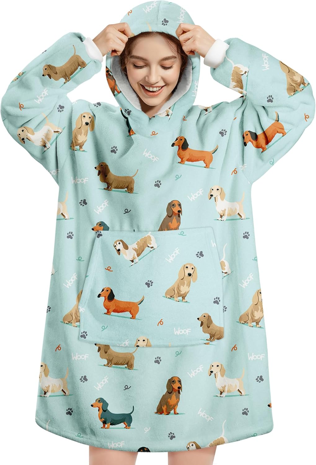 Queenshin Wearable Blanket Hoodie, Oversized Flannel Comfy Sweatshirt for Adults,Warm Cozy Hooded Body Blanket