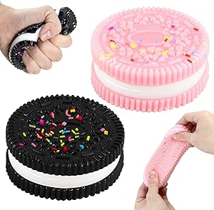 2 Packs Cookie Squishies Fidget Toys Adults, Squeeze Toys Sticky Sensory Toys for Kids with Autism, Stress Balls for Adults Fidgets Birthday Gifts Party Favors for Kids(Black Pink)