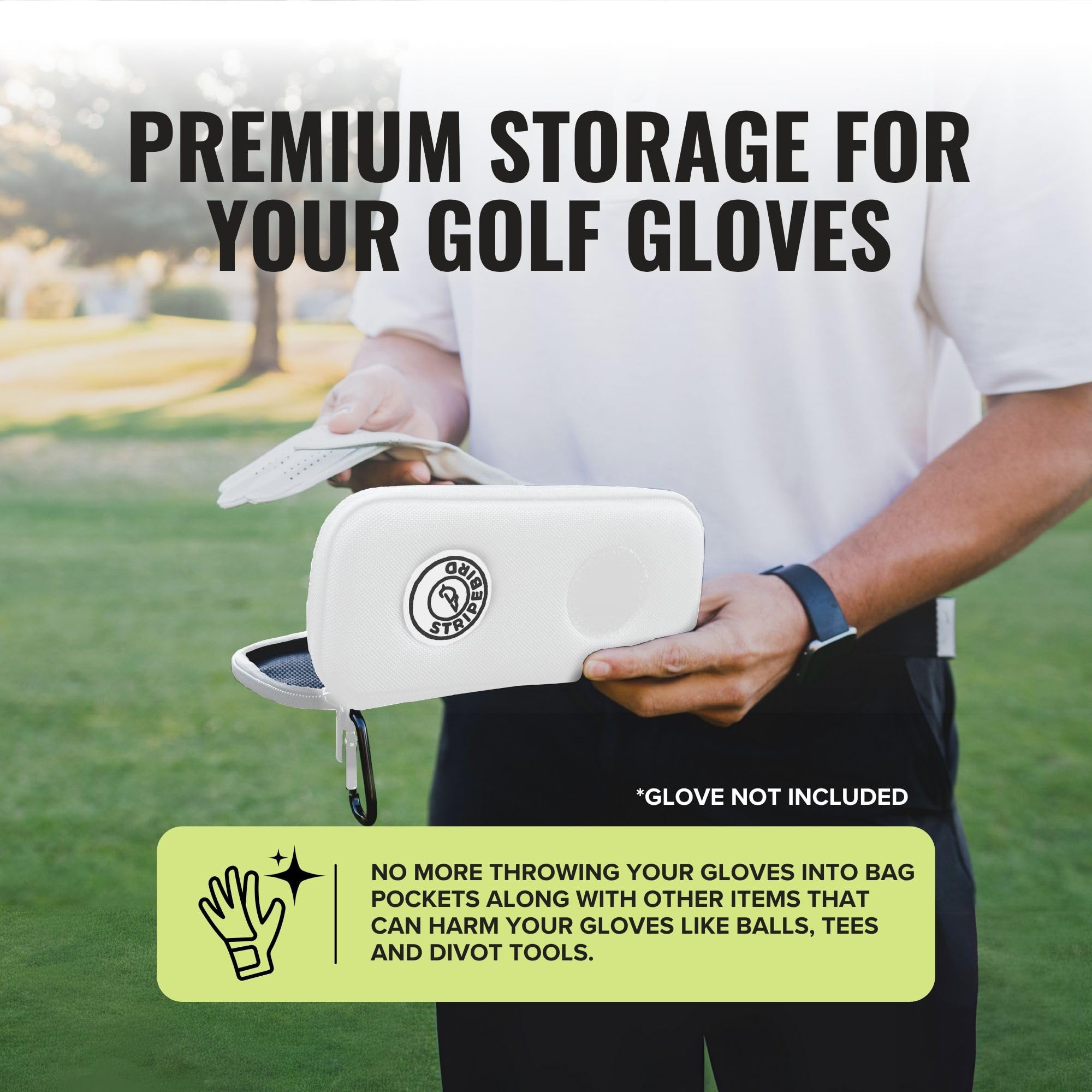 Stripebird - Original Performance Golf Glove Holder Case (White) - Protect and Keep Gloves Dry - Moisture Free Storage - Organizer