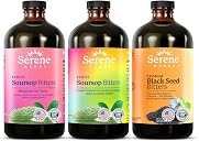 Serene Herbs Soursop Bitters Liquid, Mixed Berries & Black Seed Triple Bundle – Organic Herbal Guanabana for Digestive Support & Immune Health – Vegan, Non-GMO – 48 oz (16 oz Each), 3 Pack