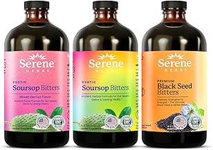 Serene Herbs Soursop Bitters Liquid, Mixed Berries & Black Seed Triple Bundle – Organic Herbal Guanabana for Digestive Support & Immune Health – Vegan, Non-GMO – 48 oz (16 oz Each), 3 Pack