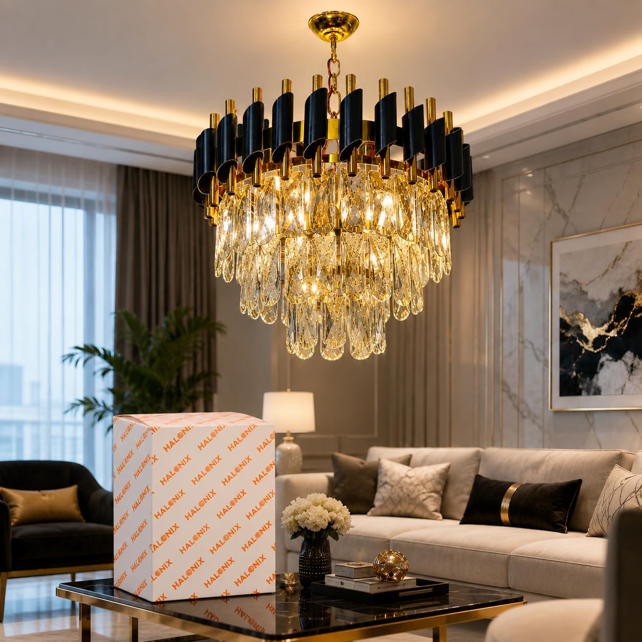 Halonix Horizon 300MM Crystal Pendant Light | Crystal Chandelier | 3-in-1 Adjustable Color (Warm White, Natural White & Cool White) | Decorative Hanging Light | | Fancy Ceiling Light for Home.-image-17