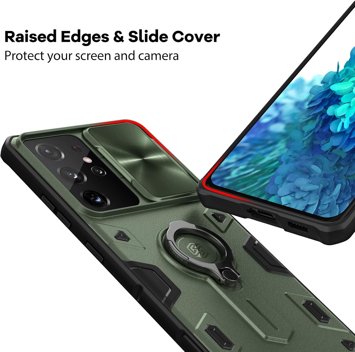 Nillkin Samsung Galaxy S21 Ultra Case - CamShield Armor Case with Camera Cover & Kickstand [Slide Lens Cover, Rotate Ring Stand], PC & TPU Impact-Resistant Bumpers Military Grade Case, Green