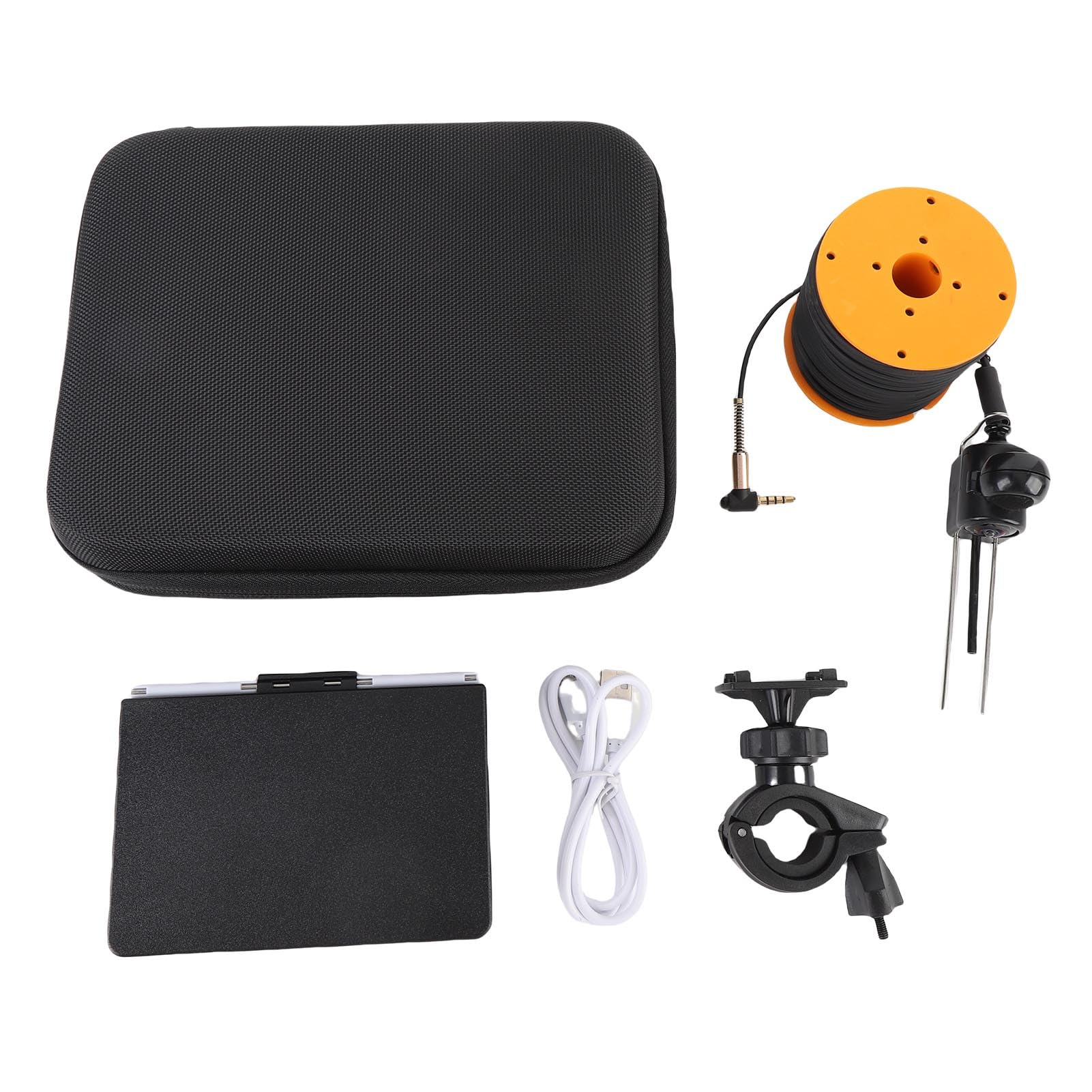 ASHATA Cámara de Pesca Submarina, Buscador de Pescado de Pantalla de 4.3 Pulgadas, Impermeable 5MP 1080p 195 ° Gran Angular con Luz de Relleno de 8 Piezas, Cable de 164 Pies, Bolsa de