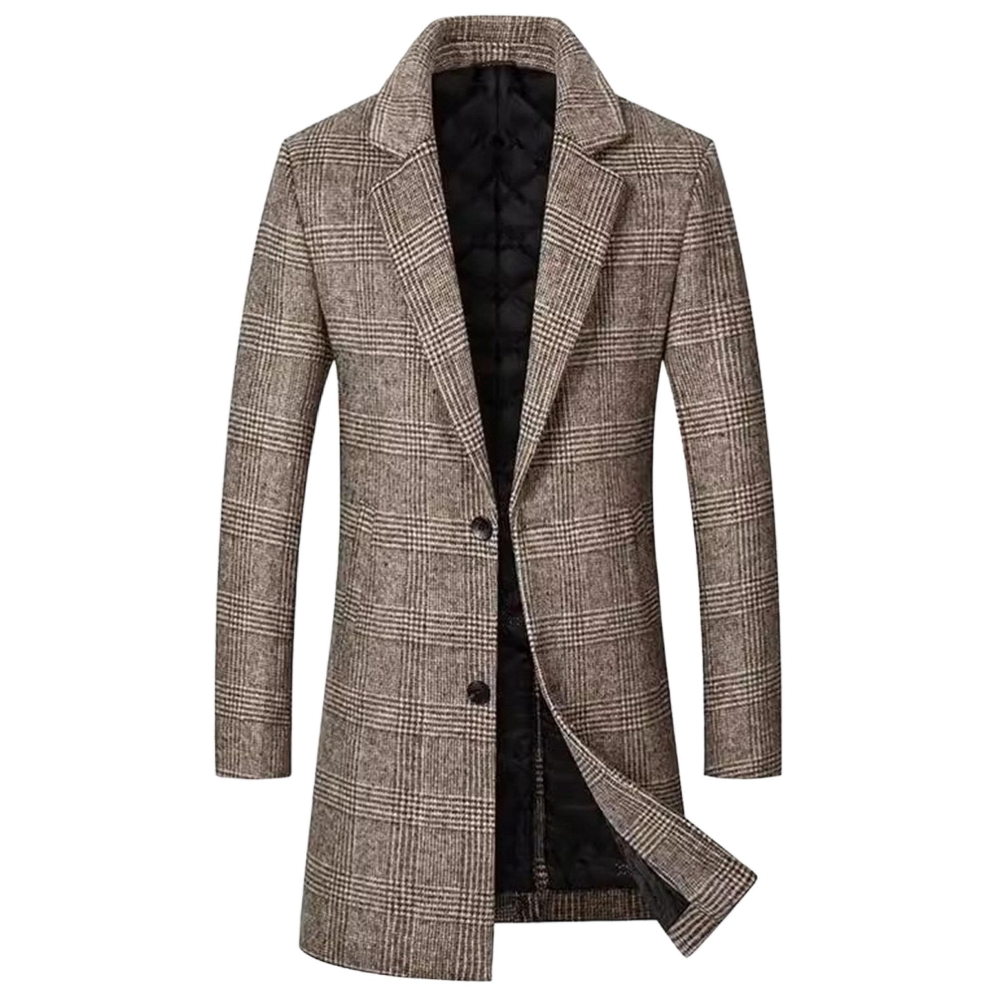 Cappotto in tweed da uomo, monopetto, trench invernale, cappotto con revers a lancia, giacca calda con tasche