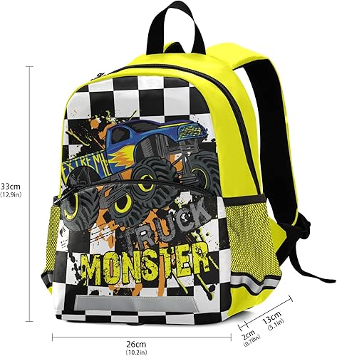 Miniatura 3 de Mochila para niños, Monster Truck ligera, para niños y niñas, con clip para el pecho, Monster Truck, Mochilas tradicionales